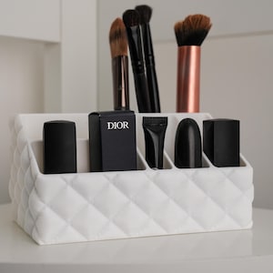 Quilted Makeup Organiser Box, Storage Container for Cosmetics, Brushes and Beauty Essentials