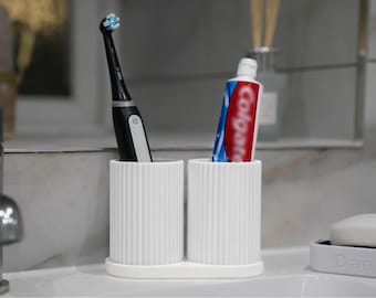 Portacepillos doble acanalado: organizador de baño moderno