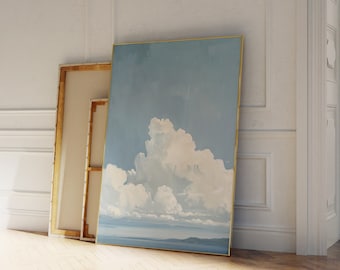 Blue sky clouds painting | Printable sky landscape | Light blue wall art | Tranquil Escape | Cozy home decor | Digital download