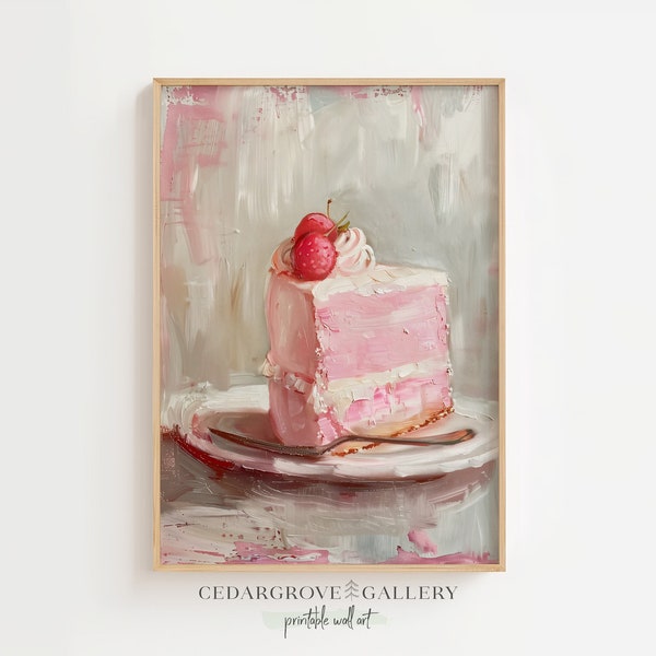 Sweet Cake painting | Pastry wall art | Pie decor | Kitchen decor poster | Dessert art print | Soft pink tones | Gourmet PRINTABLE download