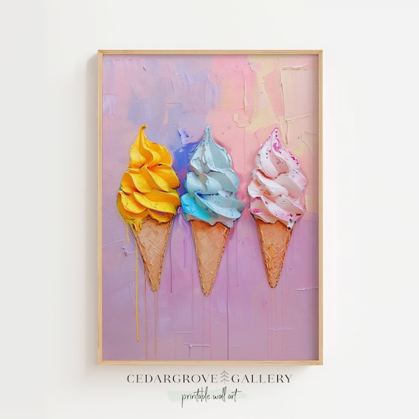 Peinture de crème glacée | Art mural ambiance estivale | Art mural texturé coloré | Affiche de décoration de cuisine | Art du dessert | Téléchargement imprimable