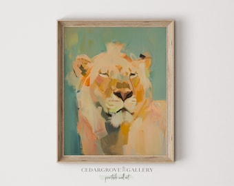 Lioness Painting: Retro Pastel Animal Print (Digital Download)