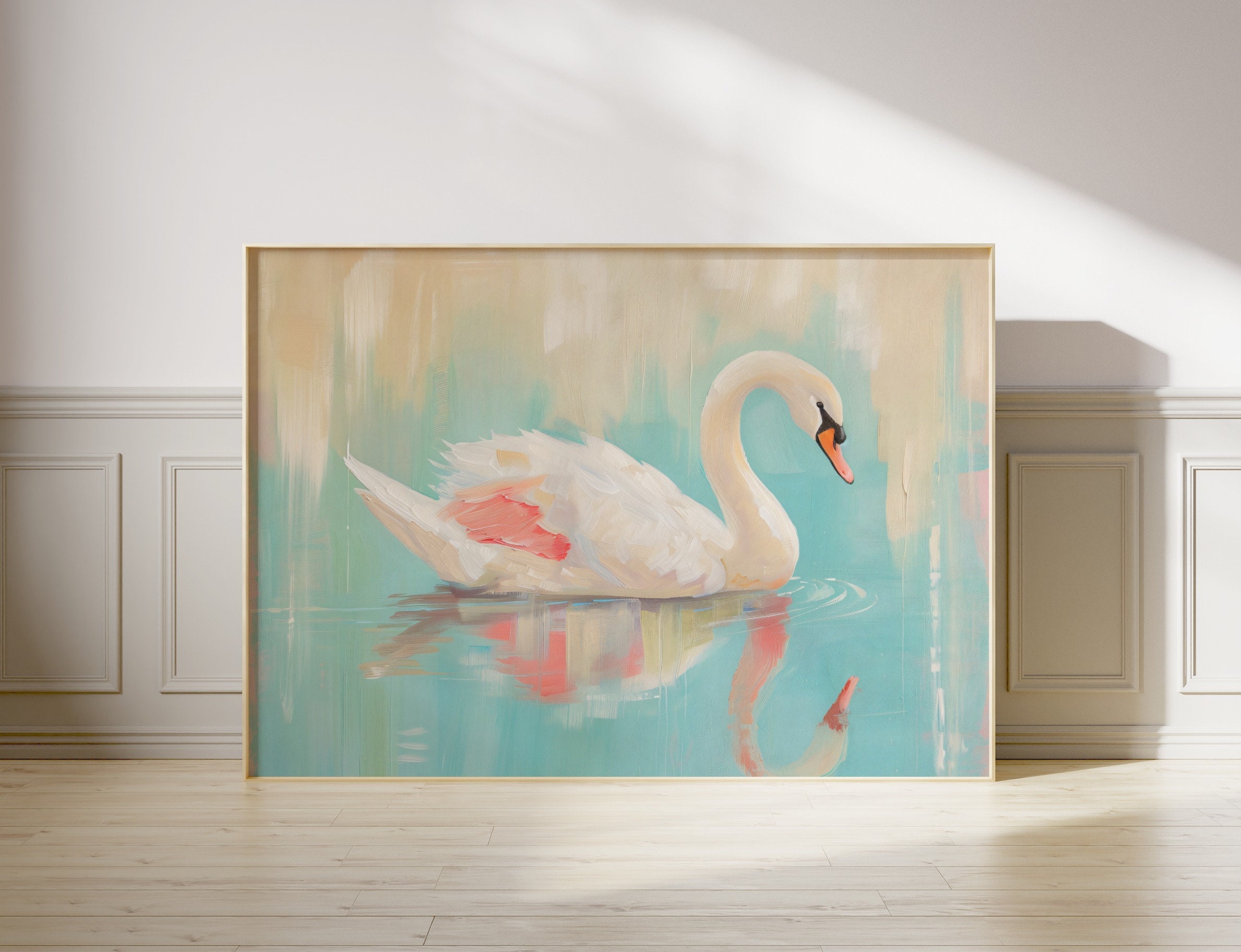 白鳥の湖絵画 白鳥の湖の絵画 パステルカラー ヴィンテージスタイル