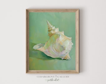 Vintage Seashell Painting: Coastal Bathroom Wall Art (Digital Download)