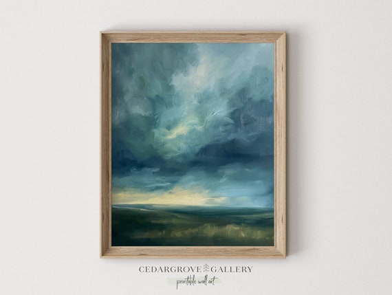 Stormy Landscape Painting: Moody Thunderstorm Art Print (Instant Download)