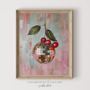 Cherries disco ball wall art digital download | Disco art print | Trendy disco ball poster | Girly room decor | Retro home | PRINTABLE