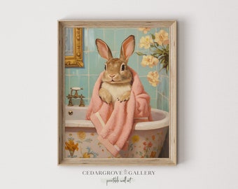 Hase Badewanne Kunstdruck: Vintage Badezimmer Dekor (Digitaler Download)