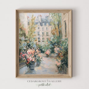 a intimate and romantic  parisian garden painting in soft tones