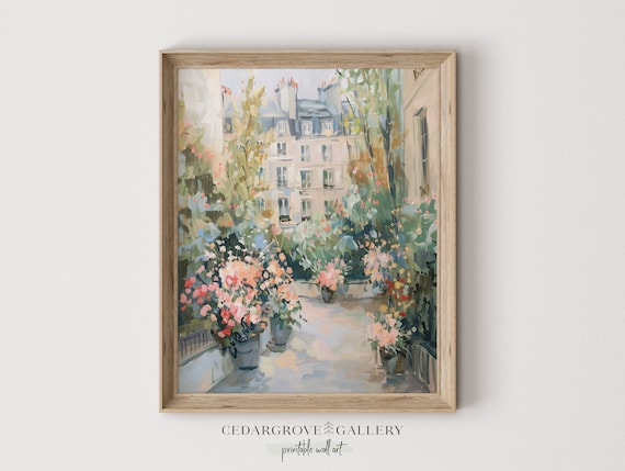 Parisian Garden Painting: Romantic French Cityscape Art (Digital Download)