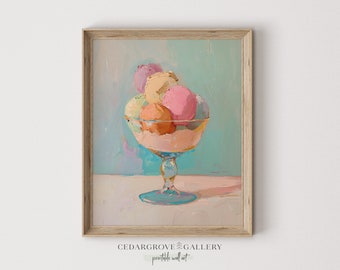 Ice cream balls painting digital download | Mid-century modern style wall art | Retro kitchen decor printable | Pastel tones Apartment decor