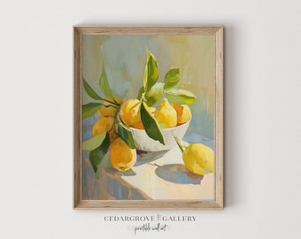 Lemons still life painting | Citrus wall art | kitchen decor printable | Dinning room decor |  Modern farmhouse decor | INSTANT DOWNLOAD