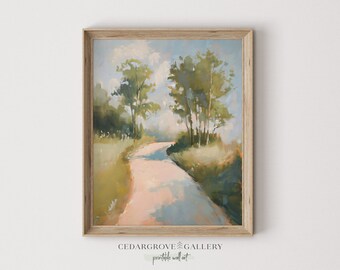 Green Meadows Path Print: Calming Cottagecore Landscape (Digital Download)