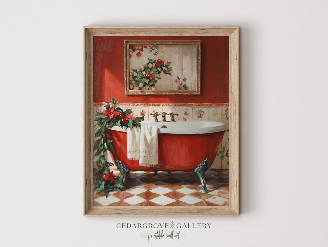 Printable Christmas Bathroom Wall Art Farmhouse Vintage Bathroom