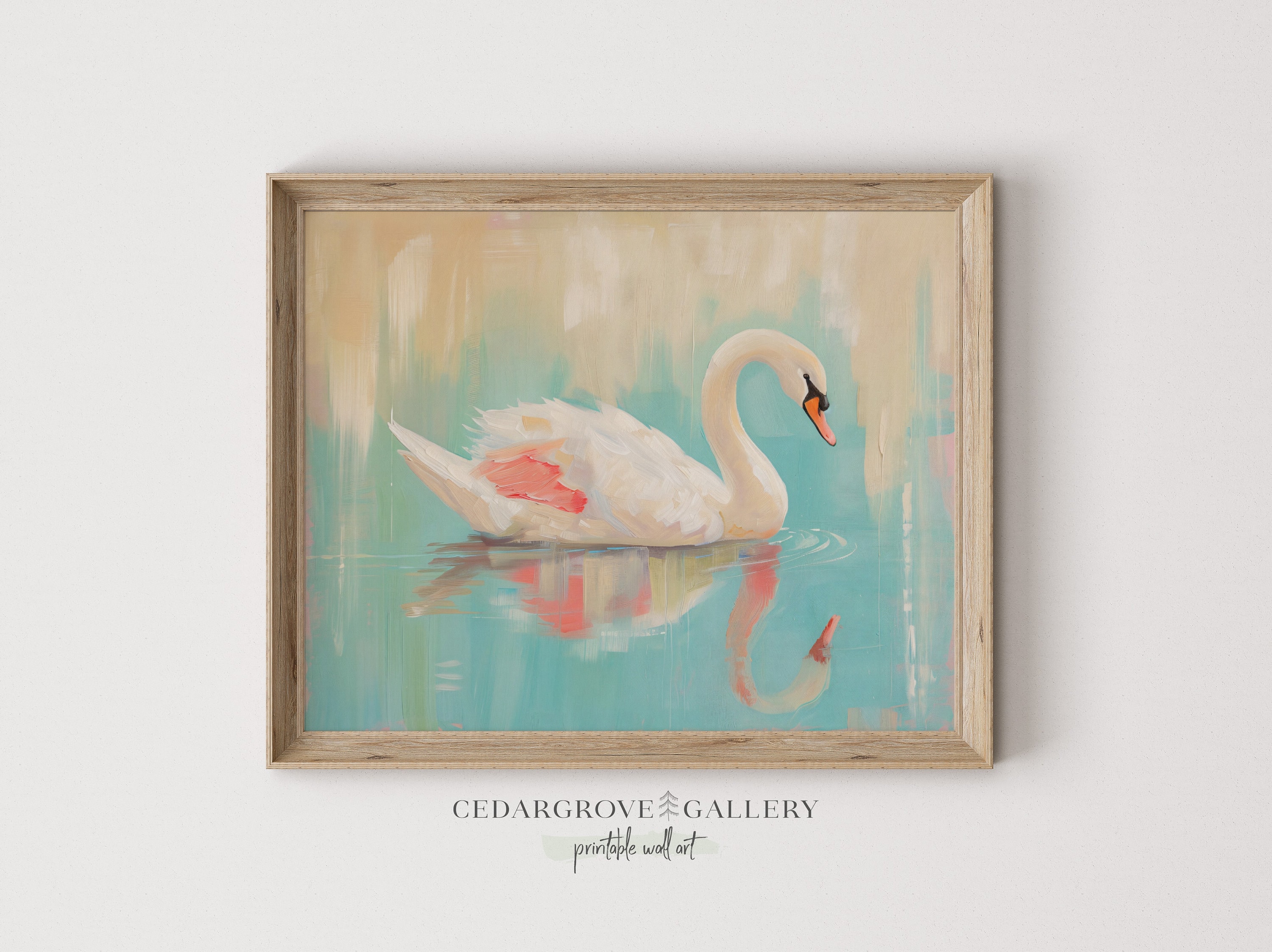 白鳥の湖の絵画：パステルカラー、ヴィンテージスタイル（デジタル