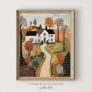 Fall cottage landscape wall art | House Landscape print | Autumn cottagecore wall art | cozy countryside painting decor | Digital download