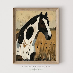 Horse portrait printable painting | Horse landscape wall art | Animal wall art | Playful bold decor | Horse Digital download