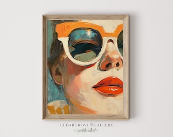 Retro aesthetic woman portrait | Sunglasses painting | Summer vibes | Dopamine decor | Bold fashion print | Pop art | DIGITAL download