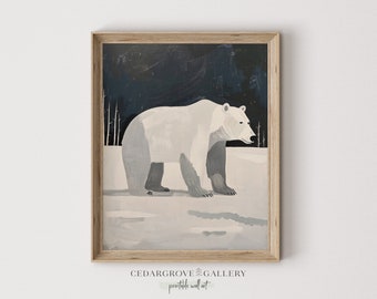 Polar Bear Painting: Minimalist Winter Animal Art (Digital Download)