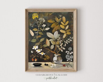 Botanical Still Life Print: Dark Academia Herbs Art (Digital Download)