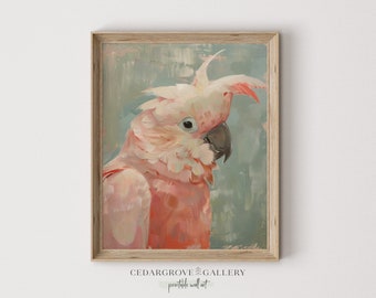 Pink Cockatoo Painting: Tropical Bird Art Print (Digital Download)