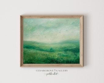 Green Landscape Painting: Spring Countryside Art (Digital Download)