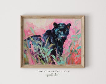 Black panther printable painting | Colorful jungle art | animal wall art | Bright colors decor | Tropical decor | Digital download