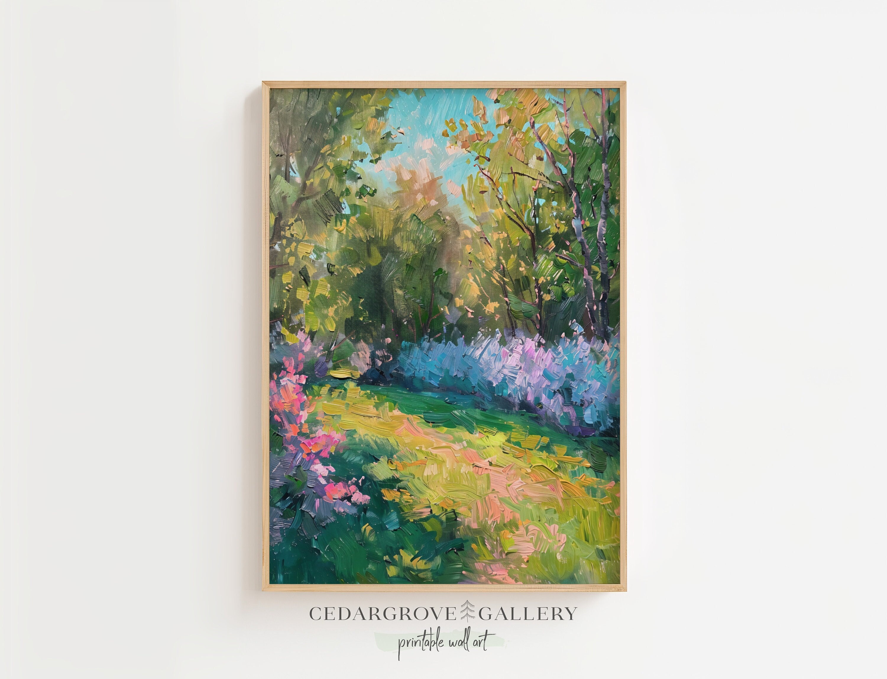 Colorful landscape painting, vivid colors wildflowers meadow print, nature scenery, farmhouse wall art, living room decor, PRINTABLE art.
