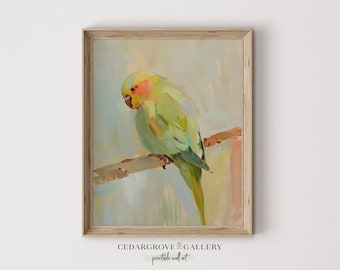 Parakeet Painting: Tropical Green Parrot Wall Art (Digital Download)