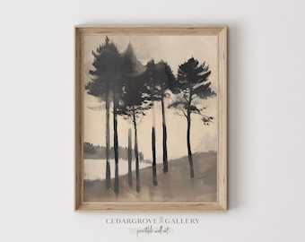 Abstract Forest Landscape Painting: Minimalist Tree Art (Digital Download)