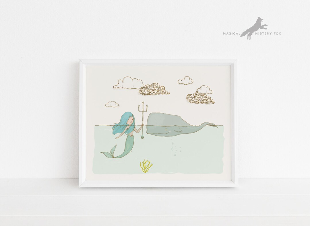 Mermaid and Whale Art Print Digital Download Illustration - Etsy