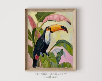 Toucan Painting: Tropical Rainforest Landscape Art (Digital Download)