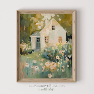 Printable cottage landscape wall art | Cottagecore painting | Spring country decor | Floral meadows | Farmhouse print | DIGITAL DOWNLOAD