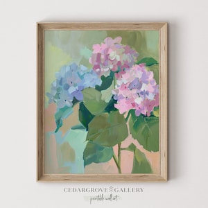 Blau & rosa Hortensien Druck | Botanische Wandkunst | Pastellfarben | Blumenzimmer Dekor | Romantisches Häuschen | Frühling DRUCKBARE Digitaler Download