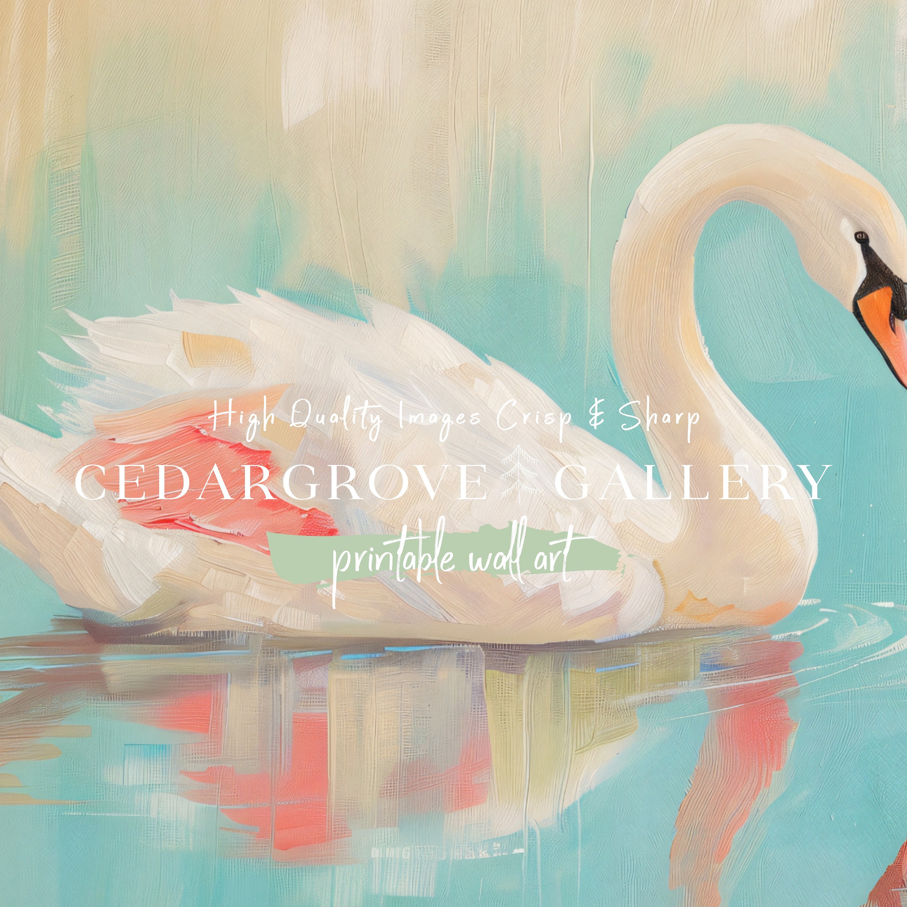 白鳥の湖の絵画：パステルカラー、ヴィンテージスタイル（デジタル