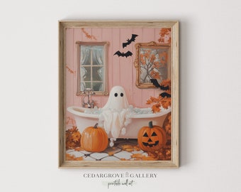 Geist Badewanne Halloween Kunst | Vintage Badezimmer Druck (Digitaler Download)