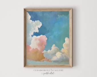 Pintura de nubes y cielo azul: Arte paisajístico minimalista (Descarga digital)