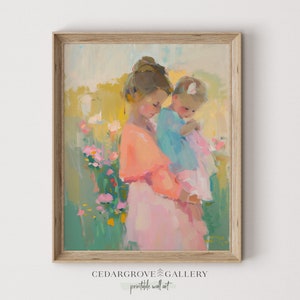 Mutter mit Baby Gemälde | Mom Wandkunst | Porträt Pastellfarben | Druck für Mama | Zartes Dekor |  Muttertagsgeschenk | DRUCKBAR Download