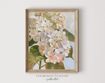 White Hydrangea print | Botanical wall art | Soft pastel colors | Floral room decor | Romantic cottage | Spring PRINTABLE Digital download