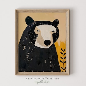 Brown bear portrait printable painting | Bear landscape wall art | Animal wall art | Playful bold decor | Funny Bear Digital download
