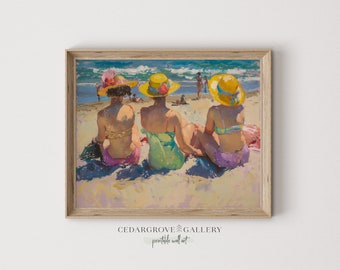 Art mural imprimable plage femmes | décor marin esthétique vintage | Tableau rétro maillot de bain | vacances à la mer | TÉLÉCHARGEMENT IMMÉDIAT