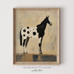 Horse landscape printable painting | Horse minimalist landscape wall art | Animal wall art | Earth tones print | Horse Digital download