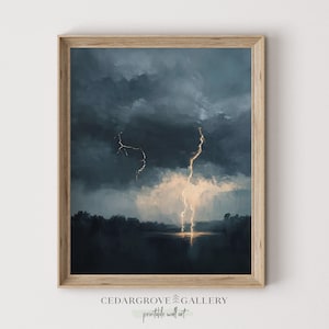 Thunderstorm landscape painting | Moody dark blue winter wild landscape printable wall art | Cloudy night decor | INSTANT DOWNLOAD