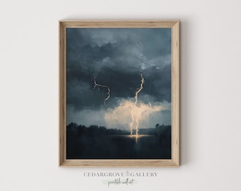 Thunderstorm Landscape Painting: Moody Winter Wall Art (Digital Download)