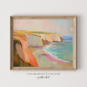 Seaside Cliffs Sunset Painting: Coastal Pastel Art (Instant Download)