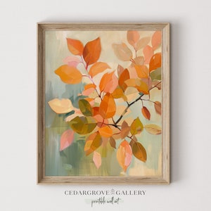 Printable fall leaves branch painting | Digital download | Autumn wall art | Modern farmhouse decor printable | Fall decor