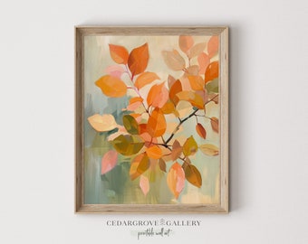 Fall Leaves Branch Painting: Modern Autumn Wall Art (Digital Download)