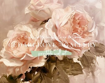 Roses bouquet print, pale pink floral painting, flowers wall art, Large botanical poster, cottage decor, still life, PRINTABLE download