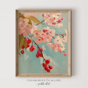 桜の木のプリント | ボタニカルウォールアート | パステルカラー | 花柄の部屋の装飾 | ロマンチックなコテージ | 春 印刷可能 デジタルダウンロード