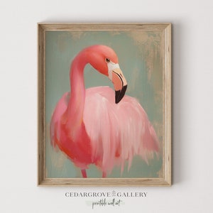 Pink flamingo wall art | Bird portrait print | Flamingo wall art | Wildlife decor | Minimalist painting | Muted colors | Digital download