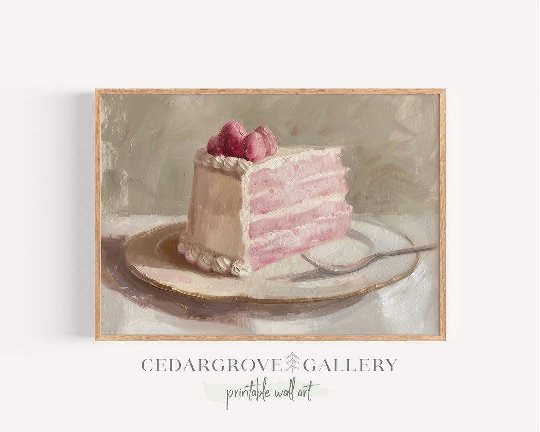 Pink Cake Slice Art Print: Sweet Kitchen Decor (digital Download) - Etsy